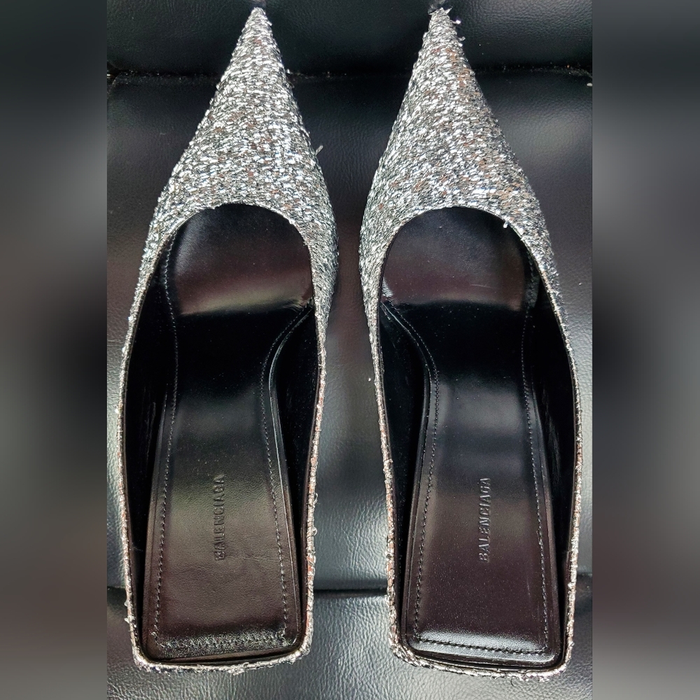 Balenciaga Sq Knife Mule Heels Silzer Sz38 Brand New - Picture 10 of 13